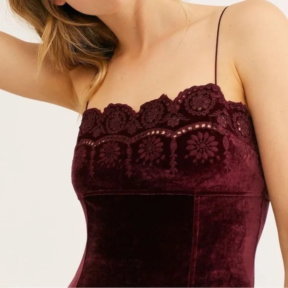 Free People Intimately - Shut The Door Velvet Mini Dress - S - Wine